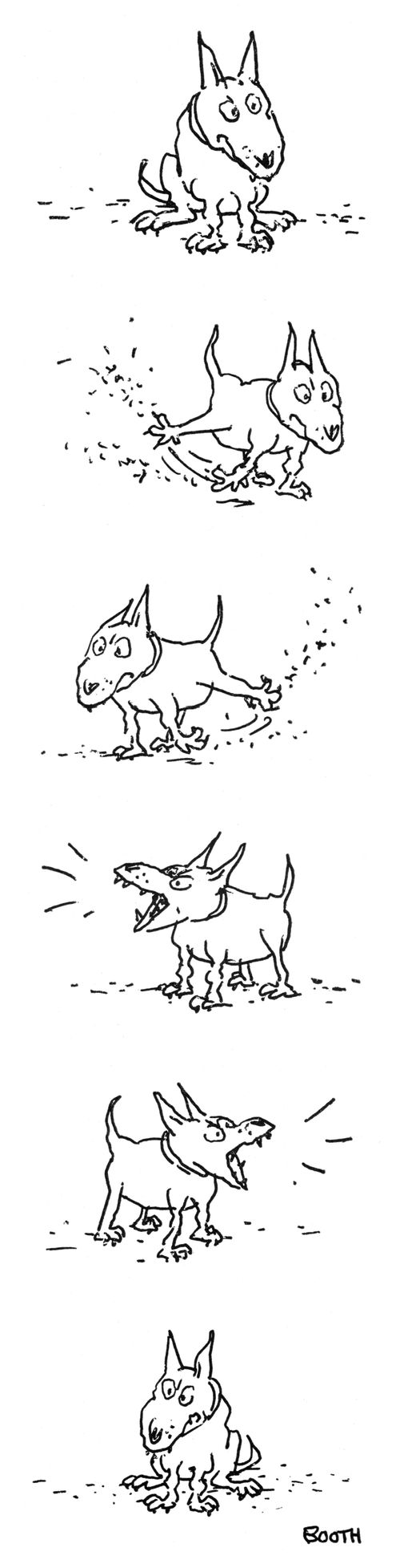 A tough dog scratches and barks.
