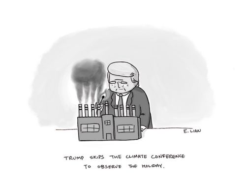 Trump skips the climate conference to observe the holiday.