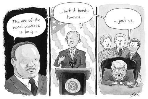 "The arc of the moral universe is long...but it bends toward...just us."