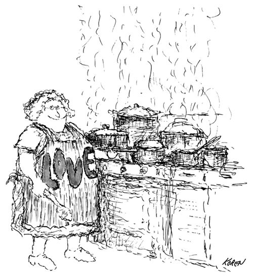 A woman standing beside a stove full of steaming pots and pans.