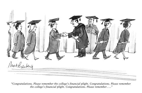 "Congratulations. Please remember the college's financial plight. Congratulations. Please remember the college's financial plight. Congratulations. Please remember . . ."