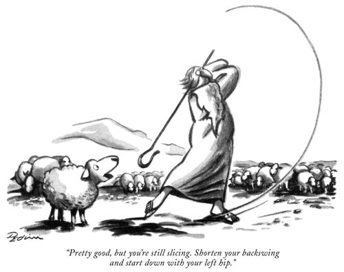 "Pretty good, but you're still slicing. Shorten your backswing and start down with your left hip."