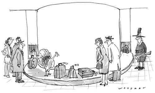 A turkey on a baggage carousel 