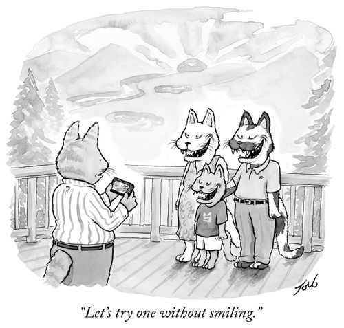 "Let's try one without smiling."