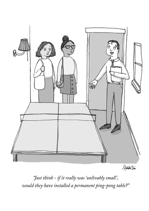 "Just think - if it really was 'unlivably small', would they have installed a permanent ping-pong table?"