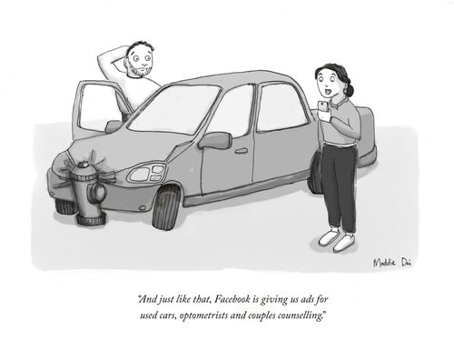 "And just like that, Facebook is giving us ads for used cars, optometrists and couples counselling."