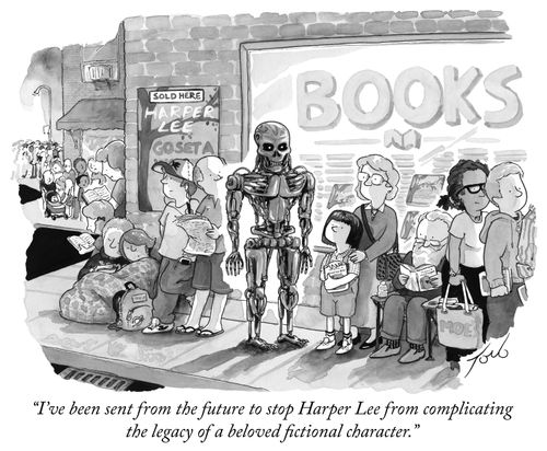 "I've been sent from the future to stop Harper Lee from complicating the legacy of a beloved fictional character."