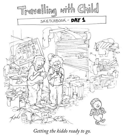 Travelling with child Sketchbook - day 1
