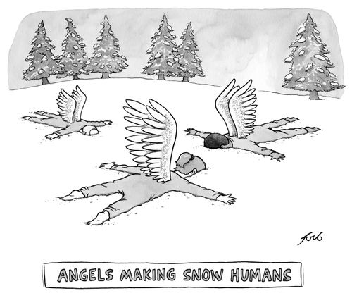 Angels making snow humans