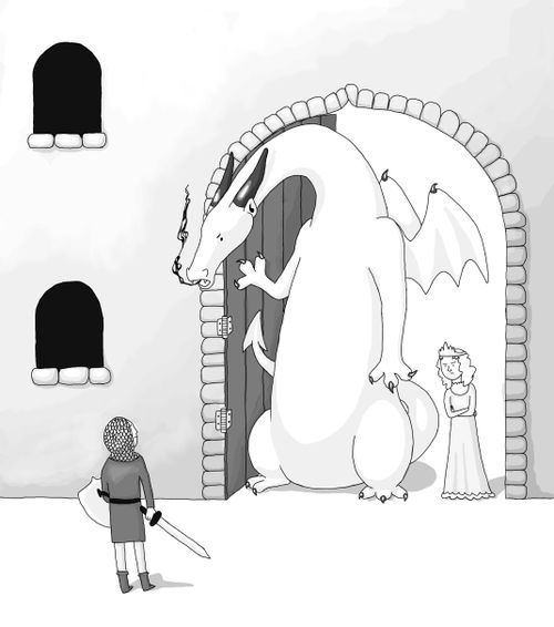 A knight in shining armor, a dragon and a princess