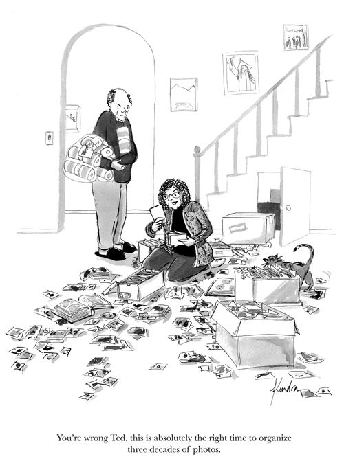 "You're wrong Ted, this is absolutely the right time to organize three decades of photos."