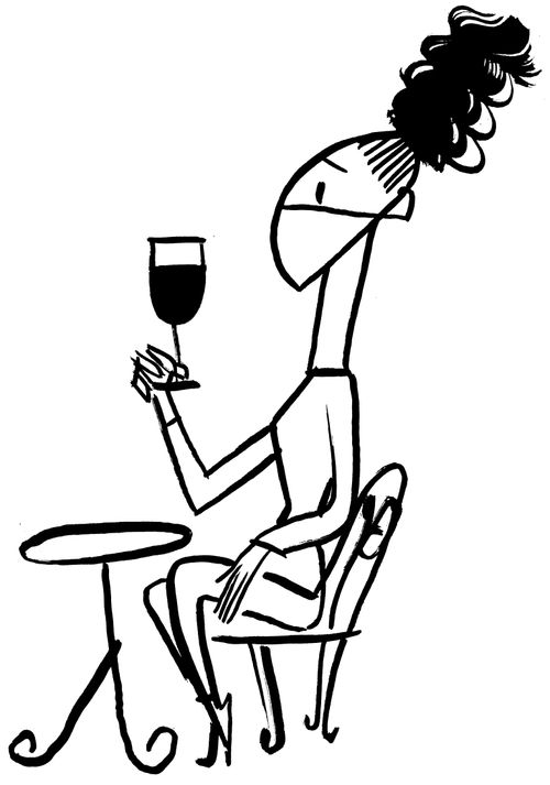 Woman tries to drink wine whilst wearing a face mask.