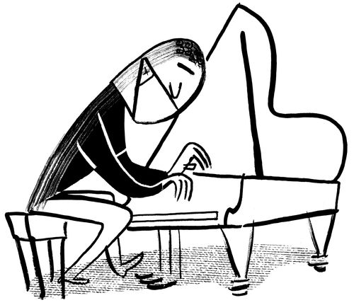 Pianist wearing face mask.