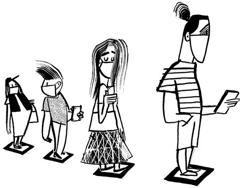 A socially distanced queue