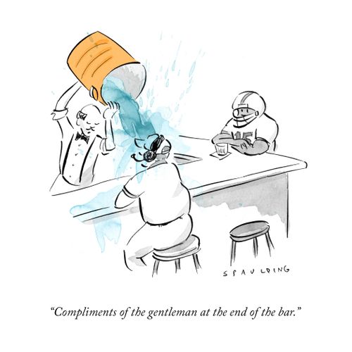 "Compliments of the gentleman at the end of the bar."