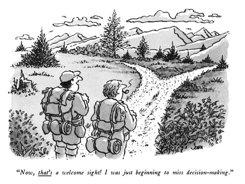 "Now, THAT'S a welcome sight! I was just starting to miss decision-making."