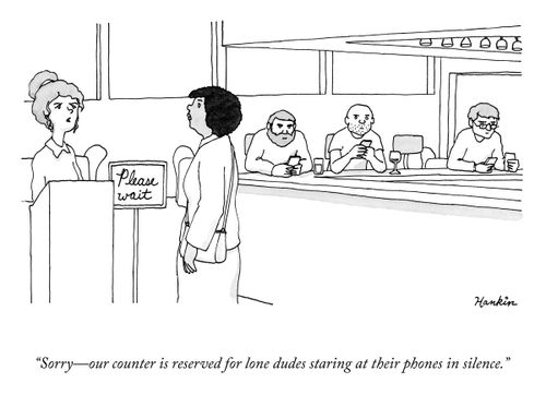 "Sorry—our counter is reserved for lone dudes staring at their phones in silence."