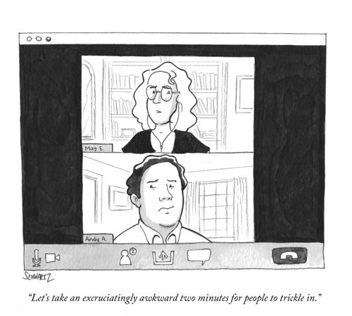 "Let's take an excruciatingly awkward two minutes for people to trickle in."