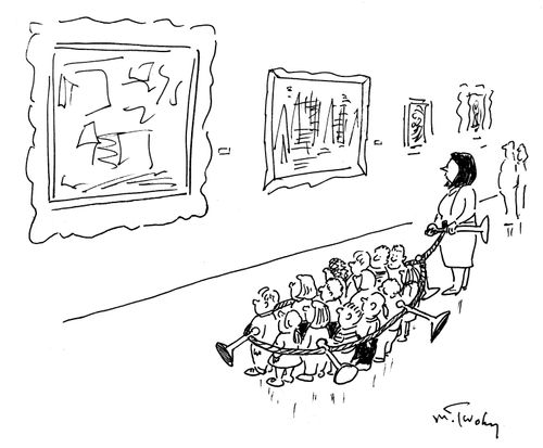 A teacher wrangles children in a museum with a rope and stanchions.