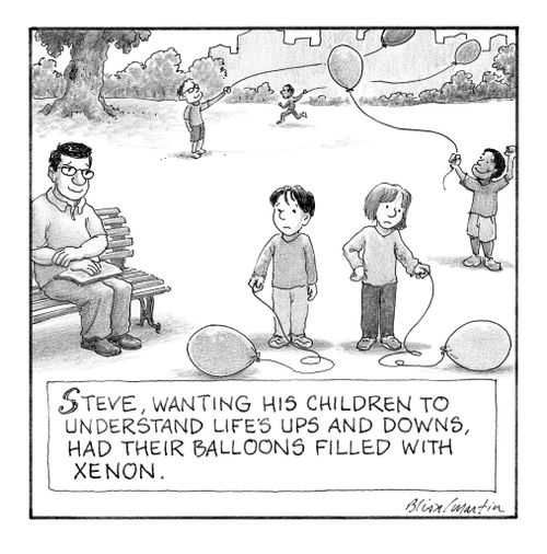 Steve, wanting his children to understand life's ups and downs, had their balloons filled with Xenon.