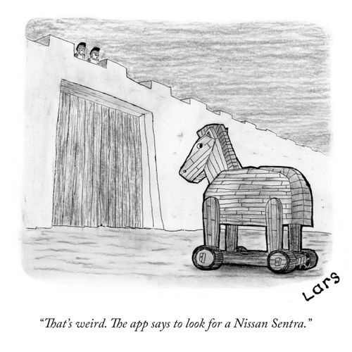 "That's weird. The app says to look for a Nissan Sentra."