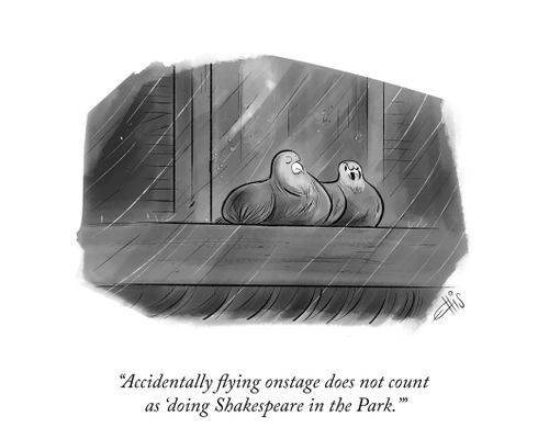 "Accidentally flying onstage does not count as 'doing Shakespeare in the Park.' "