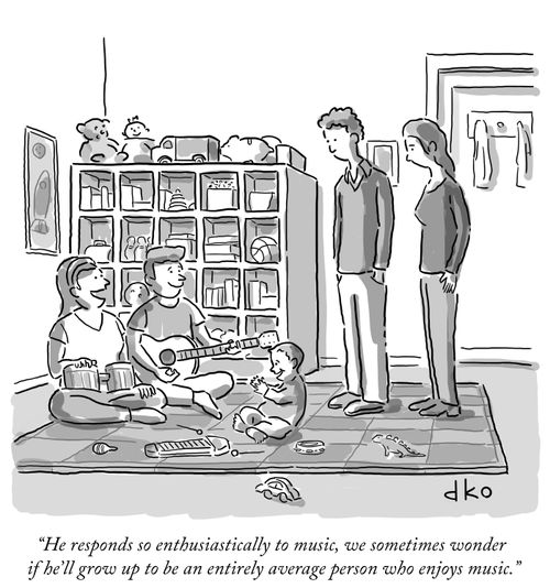 "He responds so enthusiastically to music, we sometimes wonder if he'll grow up to be an entirely average person who enjoys music."