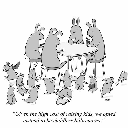 "Given the high cost of raising kids, we opted instead to be childless billionaires."