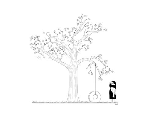 A stone age tire swing