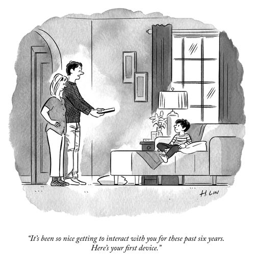 "It's been so nice getting to interact with you for these past six years. Here's your first device."