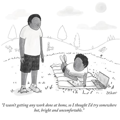 "I wasn't getting any work done at home, so I thought I'd try somewhere hot, bright and uncomfortable."