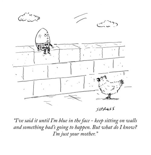"I've said it until I'm blue in the face - keep sitting on walls and something bad's going to happen. But what do I know? I'm just your mother."