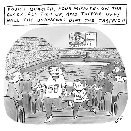 Fourth quarter, four minutes on the clock, all tied up, and they're off! Will the Johnsons beat the traffic?!