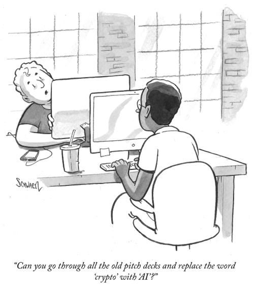 "Can you go through all the old pitch decks and replace the word 'crypto' with 'AI'?"