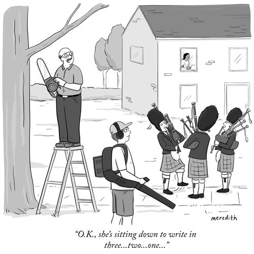 "O.K., she's sitting down to write in three....two....one...."
