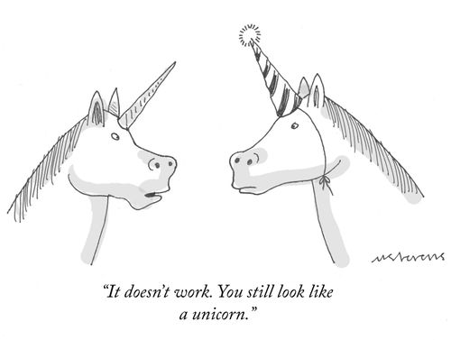 "It doesn't work. You still look like a unicorn."