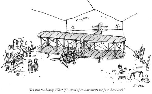"It's still too heavy. What if instead of two armrets we just share one?"