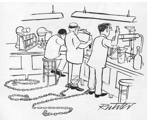 Scientists chained to the floor