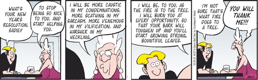 "What' your New Year's resolution, Sadie?"