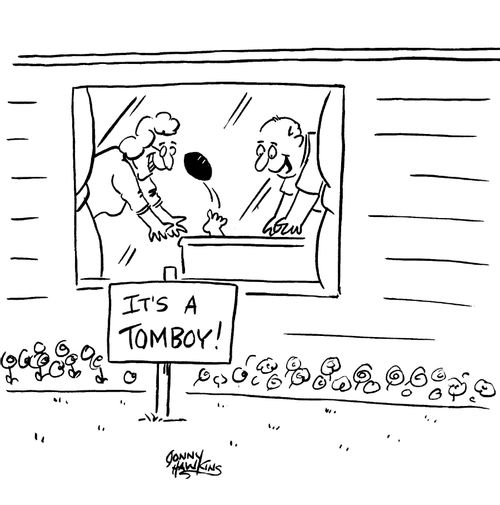 Sign in yard says 'It's a Tomboy!'