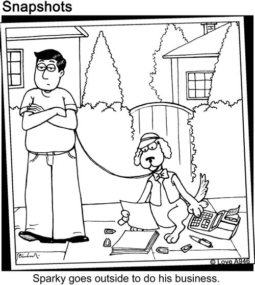 Sparky goes outside to do his business.