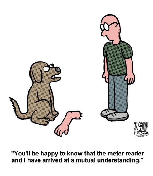 'You'll be happy to know that the meter reader and I have arrived at a mutual understanding.'