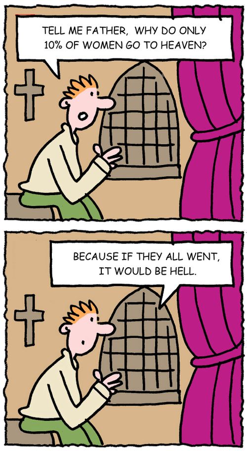 Tell me father, why do only 10 of women go to heaven? Because if they all went, it would be hell.
