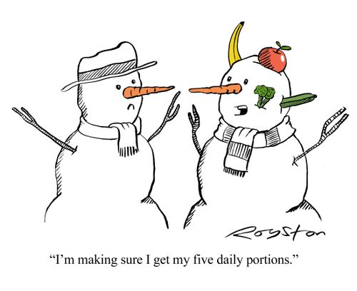 Snowman has other fruit and veg as well as carrot: 'I'm making sure I get my five daily portions.'