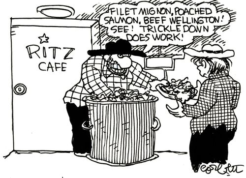 'Filet mignon, poached salmon, beef  Wellington! See! TRICKLE DOWN does work!' 