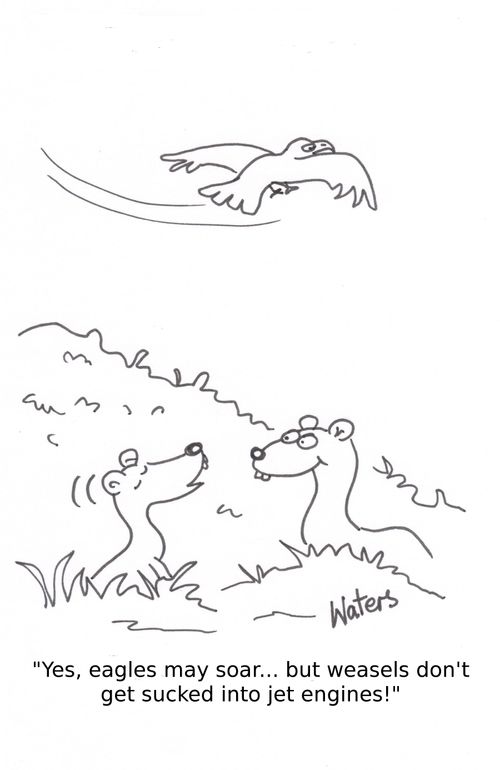 'Yes, eagles may soar... but weasels don't get sucked into jet engines!' 