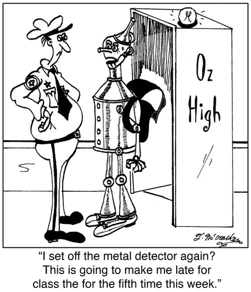 'I set off the metal detector again? This is going to make me late for class the for the fifth time this week.'