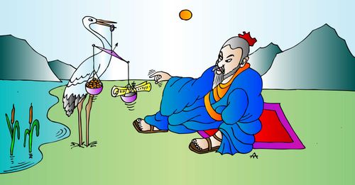 Wang Yangming takes a scroll of knowledge from a crane.
