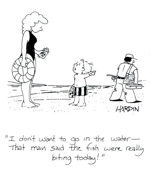 'I don't want to go in the water - that man said the fish were really biting today.'