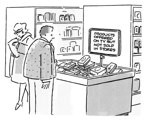 Products offered on TV but not sold in stores.